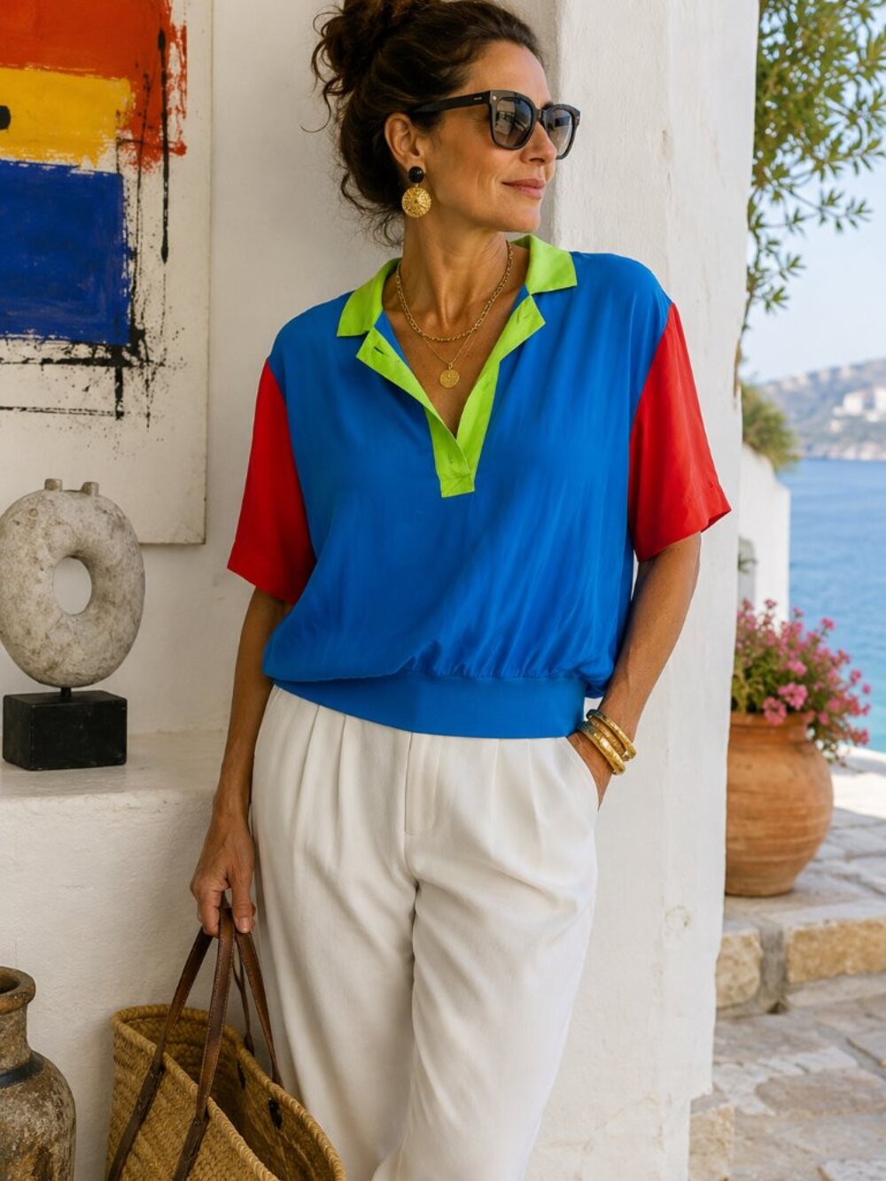 Vintage Laura & Jayne Two Collection 100% Silk Colorblock Blouse 1X
